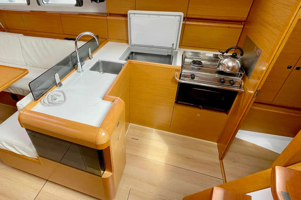 Galley of Bruce, a Jeanneau Sun Odyssey 439 sailboat at Heiligenhafen, Germany