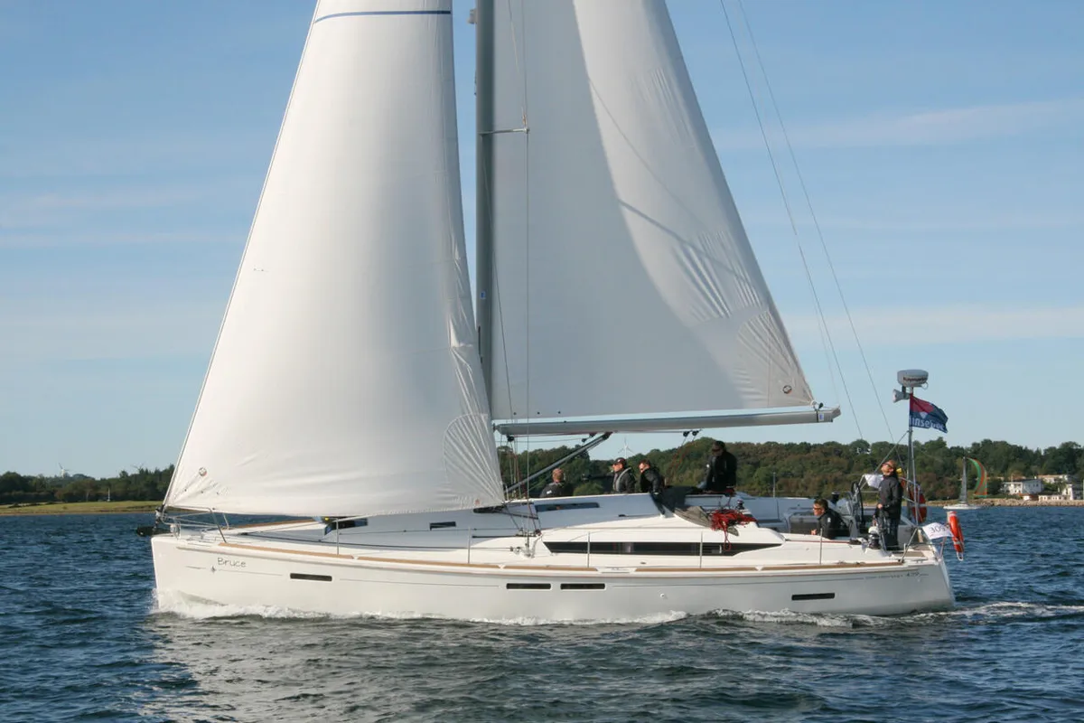 Exterior view of Bruce, a Jeanneau Sun Odyssey 439 sailboat at Heiligenhafen, Germany