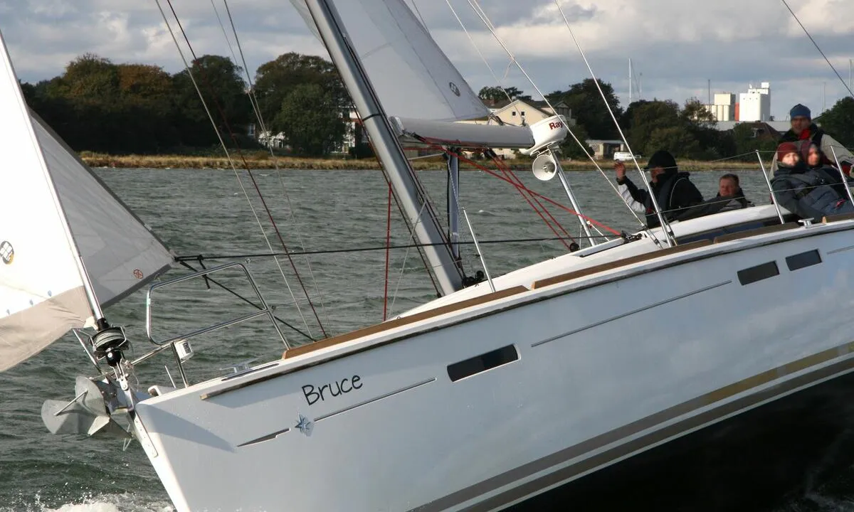 Exterior view of Bruce, a Jeanneau Sun Odyssey 439 sailboat at Heiligenhafen, Germany