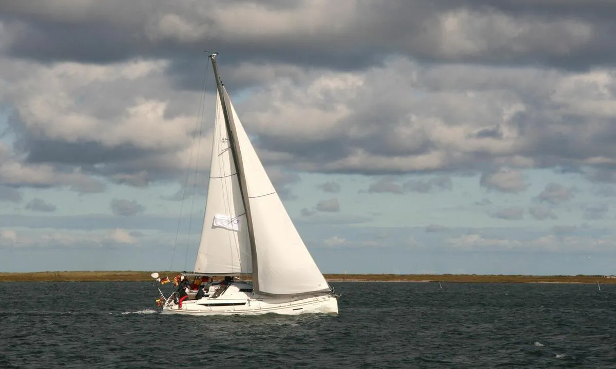Exterior view of Bruce, a Jeanneau Sun Odyssey 439 sailboat at Heiligenhafen, Germany