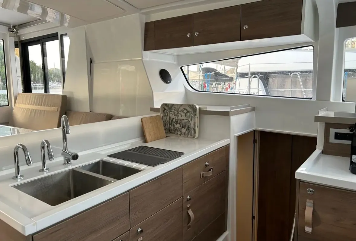 Galley of Sail Spazio, a Bali 4.2 catamaran at Marmaris, Turkey