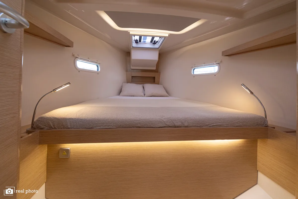 Cabin on Tecla - Water maker, Solar Panel - BOTH SAILS triradial, Retractabile Bow Trust, a Hanse 388 sailboat at Cannigione…