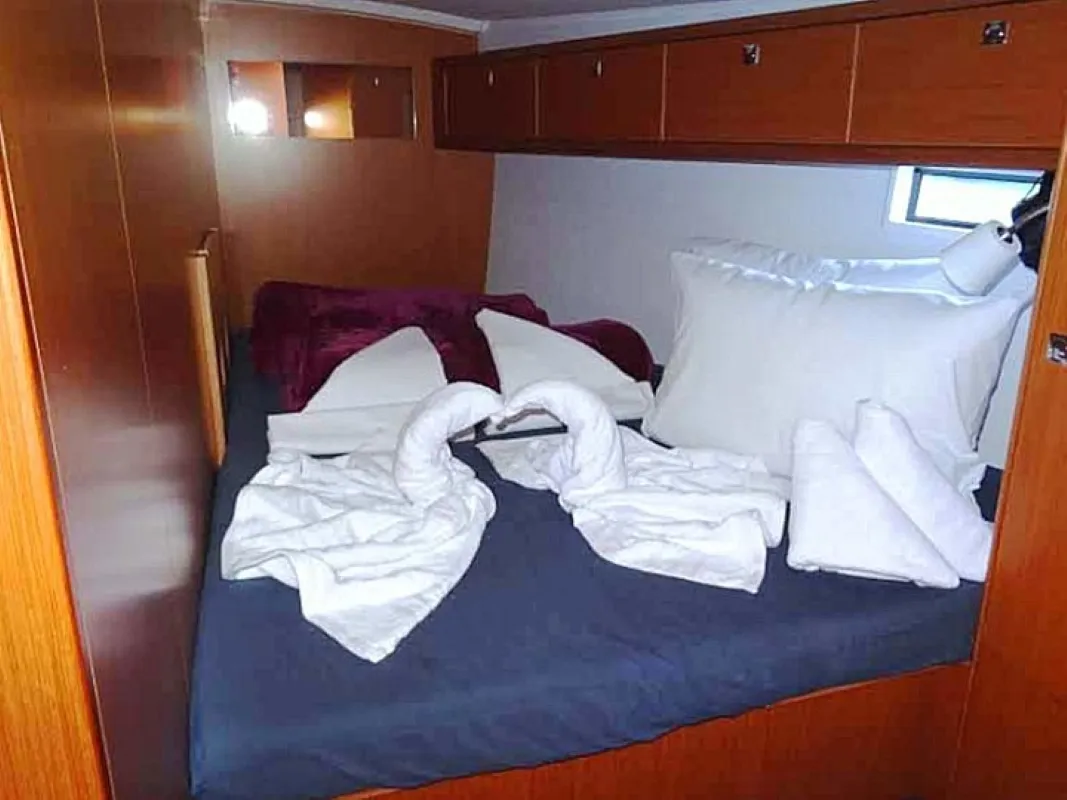 Exterior view of Rea, a Bavaria Cruiser 46 sailboat at Municipal Unit of Lefkada, Greece