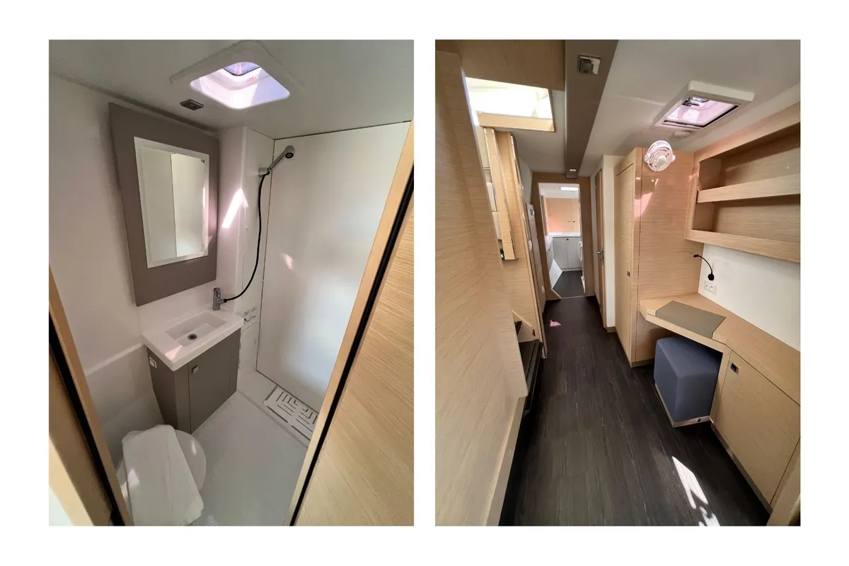 Head on Bollinger, a Fountaine Pajot Astréa 42 catamaran at Olbia, Italy