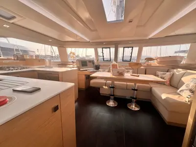 Salon of Bollinger, a Fountaine Pajot Astréa 42 catamaran at Olbia, Italy