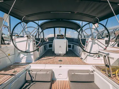 Cockpit of Il Gatto, a Jeanneau 54 sailboat at Kaštela, Croatia