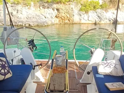 Cockpit of Taurus, a Hanse 445 sailboat at Fethiye, Turkey