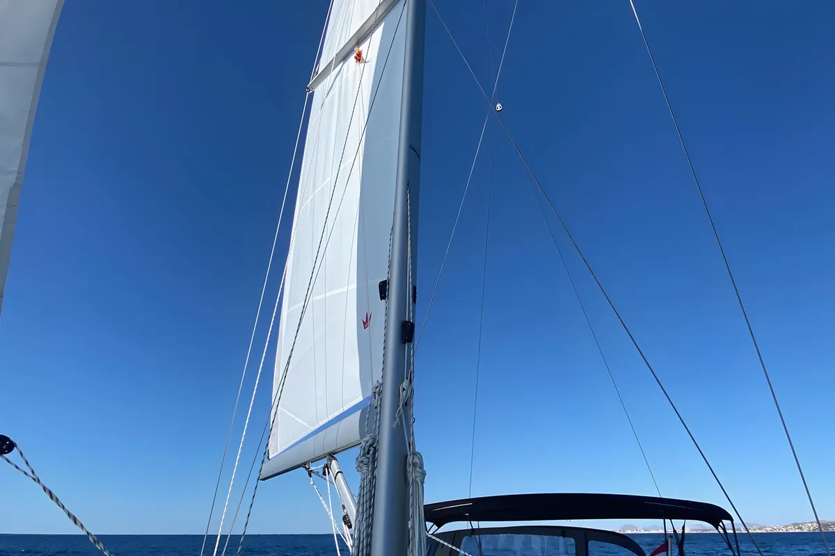 Deck of Blue Eyes, a Bavaria C42 sailboat at Palma de Mallorca, Spain