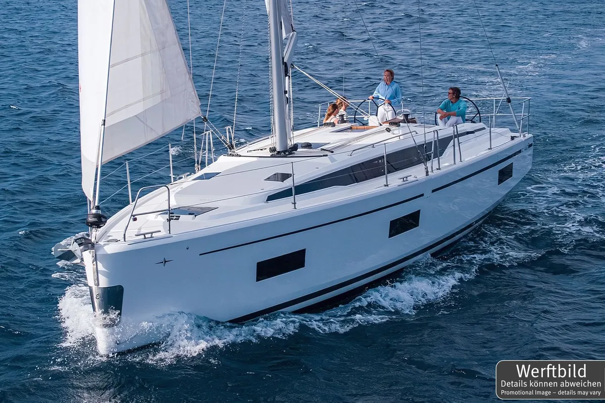 Exterior view of Blue Eyes, a Bavaria C42 sailboat at Palma de Mallorca, Spain