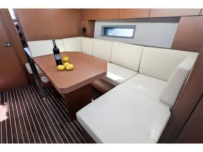 Salon of Blue Eyes, a Bavaria C42 sailboat at Palma de Mallorca, Spain