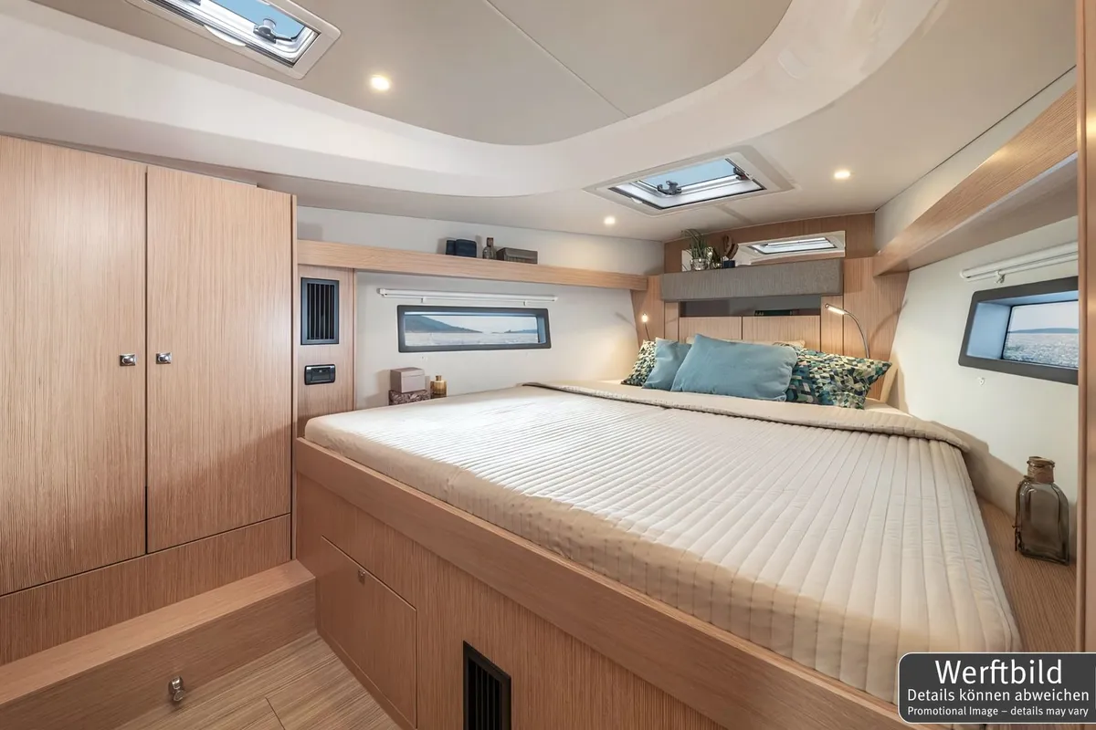 Cabin on Blue Eyes, a Bavaria C42 sailboat at Palma de Mallorca, Spain