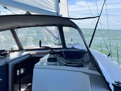 Deck of Blue Eyes, a Bavaria C42 sailboat at Palma de Mallorca, Spain
