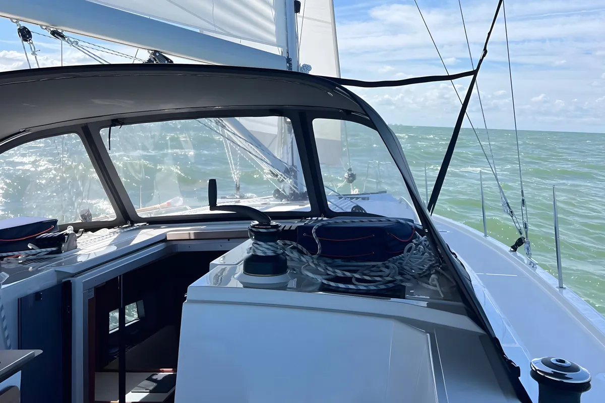 Deck of Blue Eyes, a Bavaria C42 sailboat at Palma de Mallorca, Spain