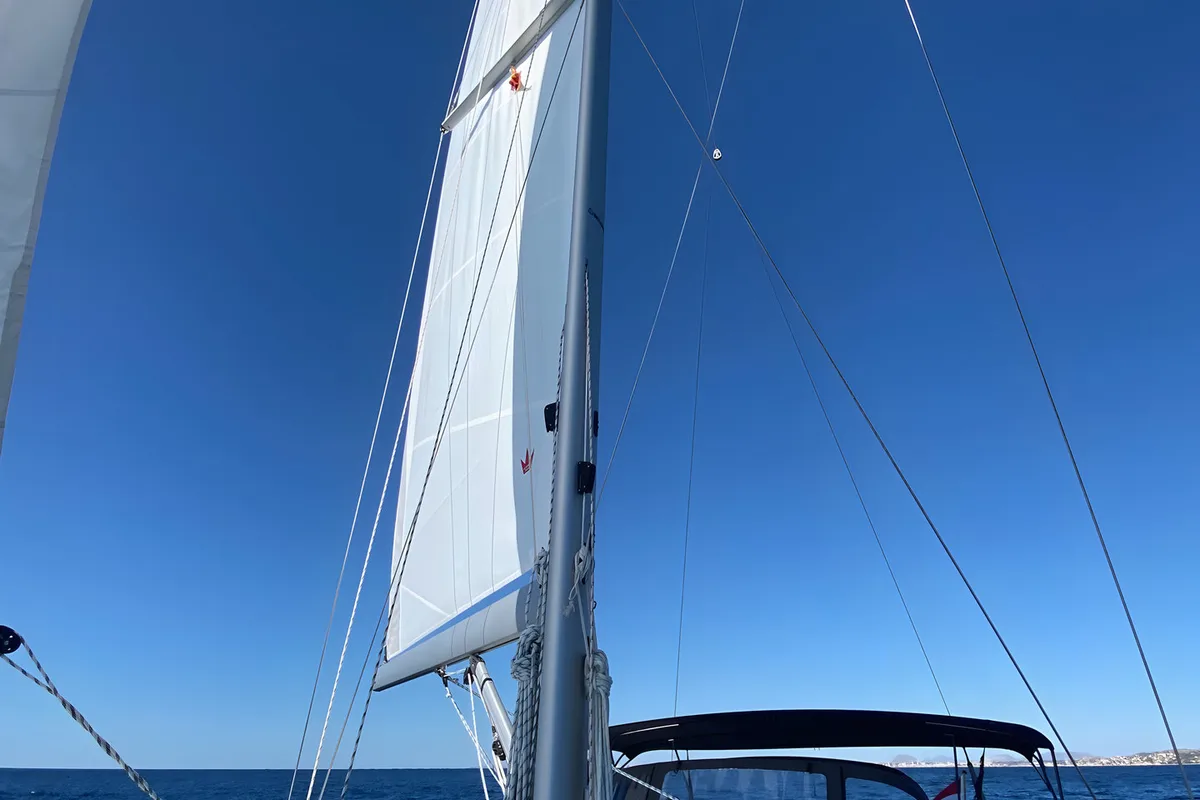 Deck of Blue Eyes, a Bavaria C42 sailboat at Palma de Mallorca, Spain