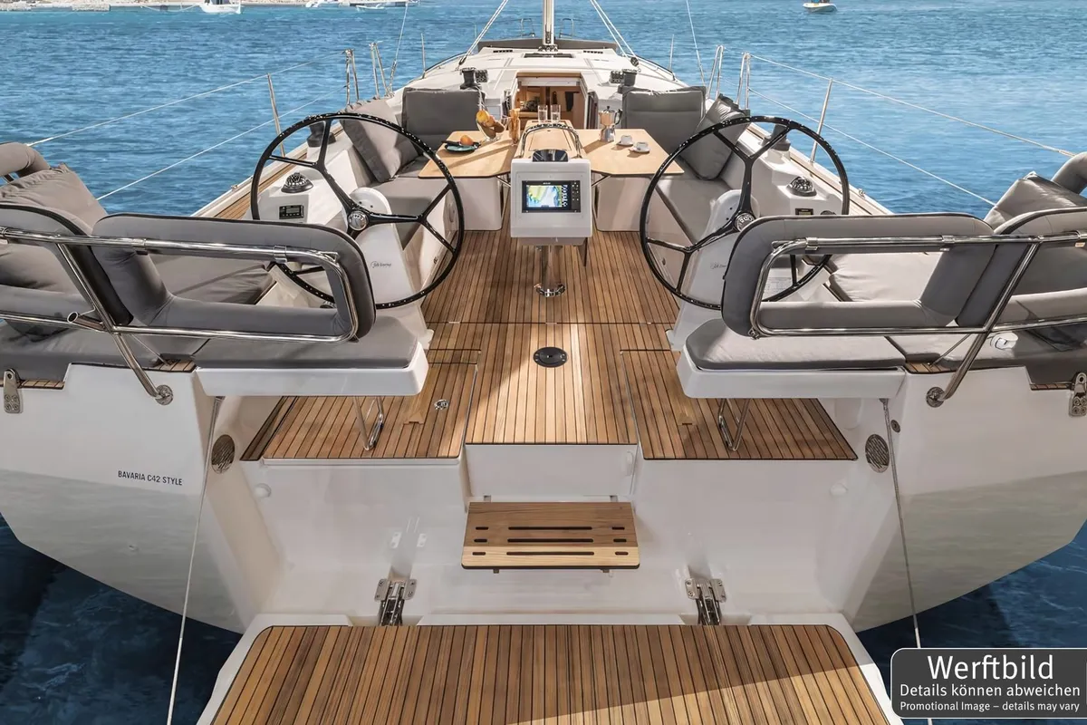 Deck of Blue Eyes, a Bavaria C42 sailboat at Palma de Mallorca, Spain