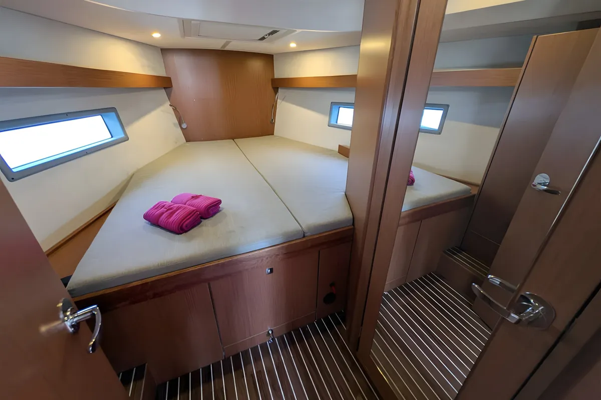 Cabin on Blue Eyes, a Bavaria C42 sailboat at Palma de Mallorca, Spain