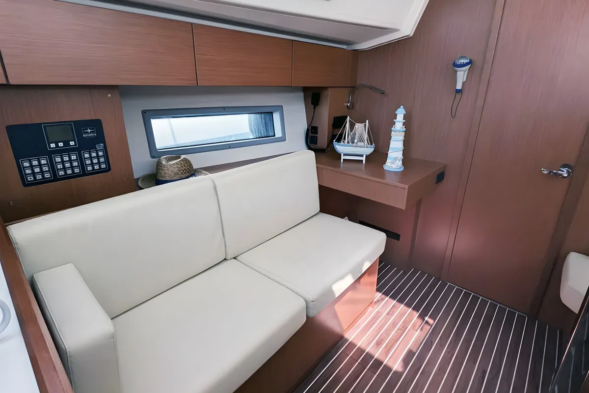 Salon of Blue Eyes, a Bavaria C42 sailboat at Palma de Mallorca, Spain