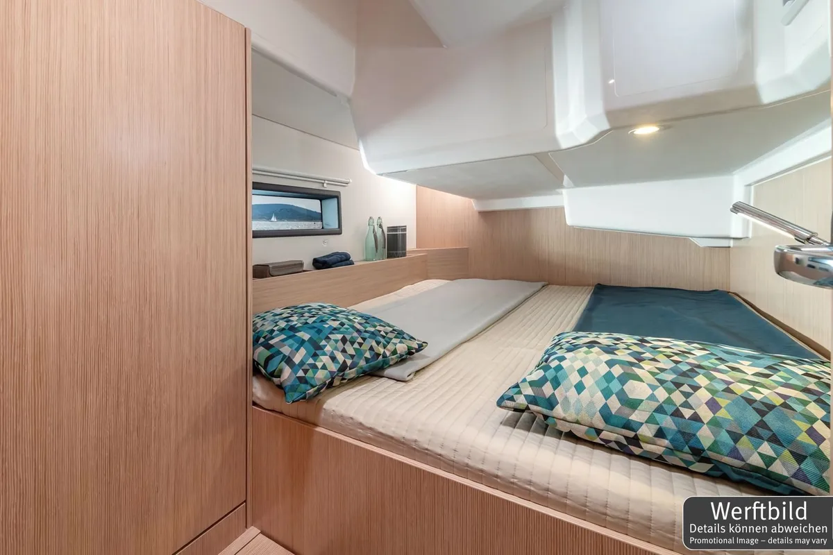 Cabin on Blue Eyes, a Bavaria C42 sailboat at Palma de Mallorca, Spain