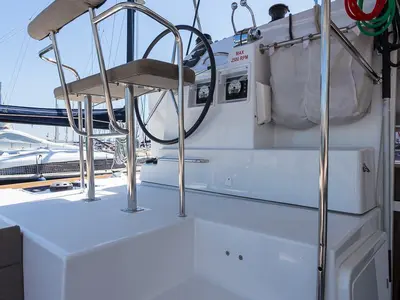 Cockpit of Sunshine, a Lagoon 400 S2 catamaran at Split, Croatia