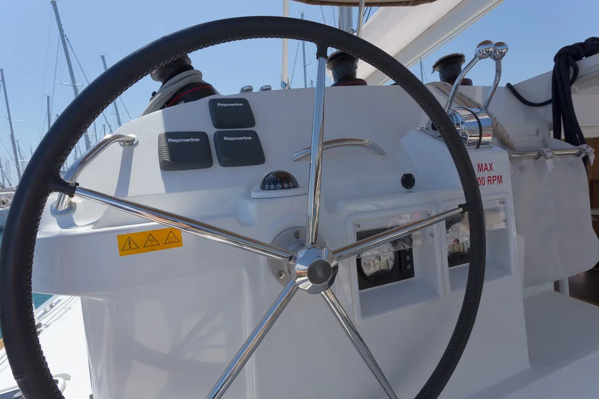 Cockpit of Sunshine, a Lagoon 400 S2 catamaran at Split, Croatia