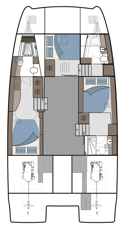 Floor plan of This Is It, a Aquila 42 catamaran at Central Abaco, Bahamas