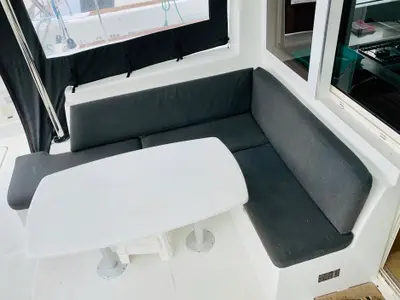Deck of Ubah, a Lagoon 40 catamaran at Roche Caiman, Seychelles