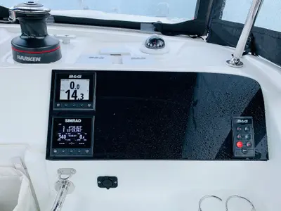 Cockpit of Ubah, a Lagoon 40 catamaran at Roche Caiman, Seychelles