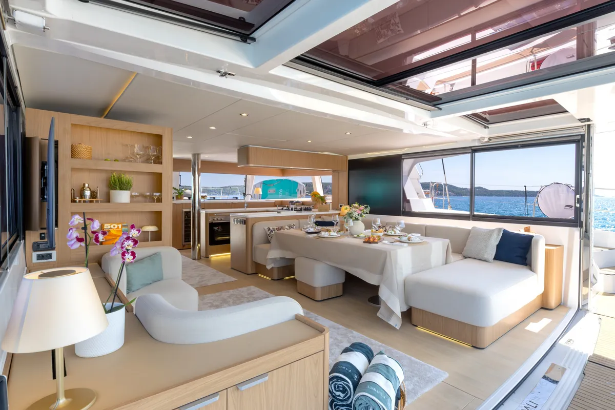 Farben, a Bali 5.8 catamaran at Grad Kaštela, Croatia