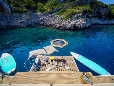 Deck of Farben, a Bali 5.8 catamaran at Kaštela, Croatia