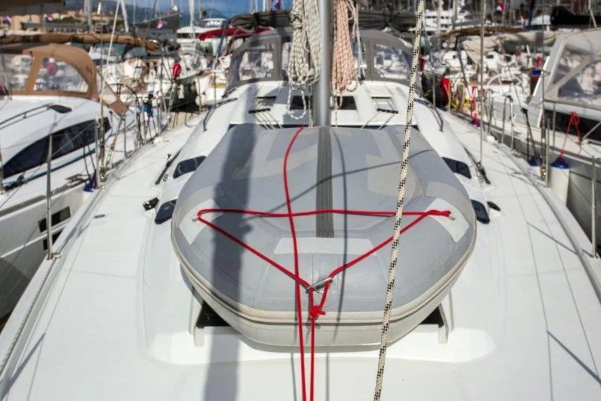 Deck of Bingo, a Elan Impression 50 sailboat at Grad Biograd na Moru, Croatia