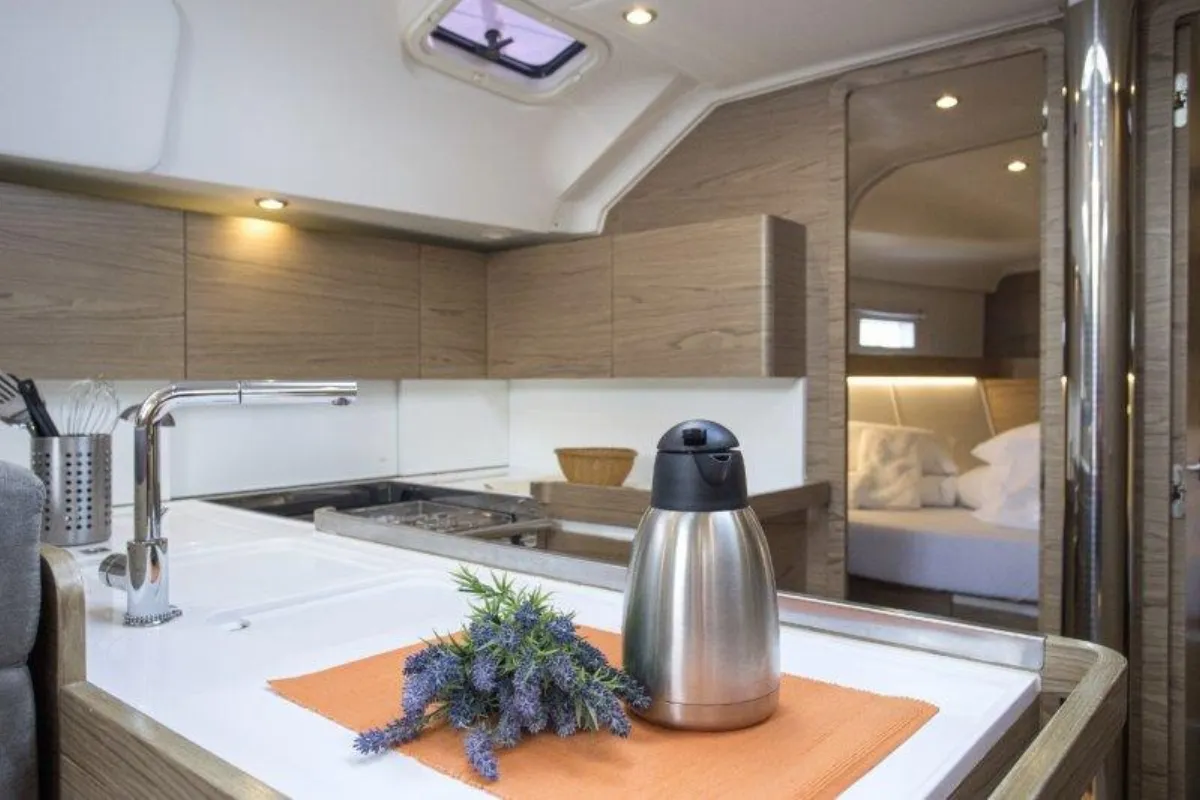 Galley of Bingo, a Elan Impression 50 sailboat at Grad Biograd na Moru, Croatia