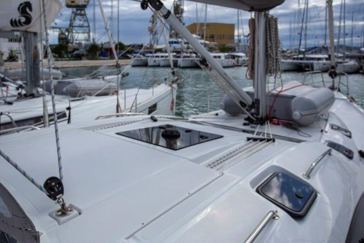 Deck of Bingo, a Elan Impression 50 sailboat at Grad Biograd na Moru, Croatia