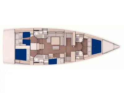Floor plan of Sunsail 53.5 Premium, a Dufour 530 sailboat at Općina Marina, Croatia