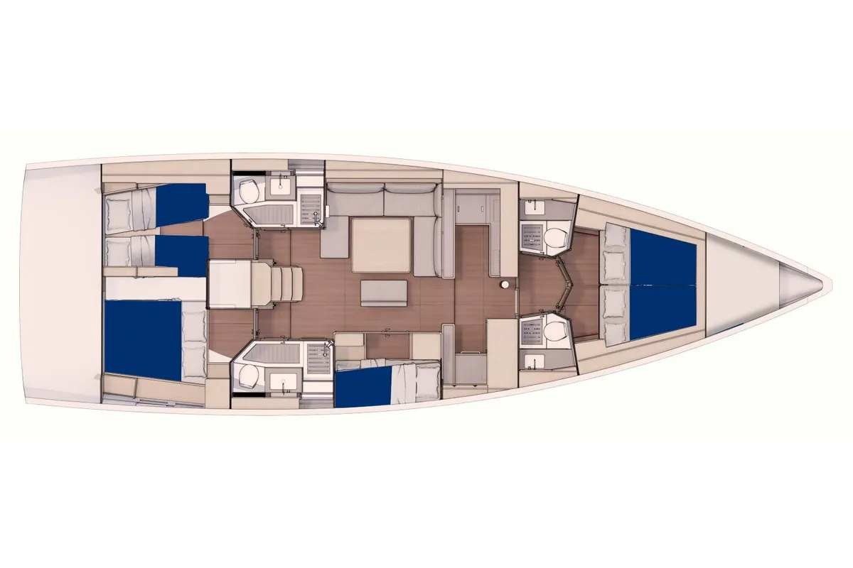 Floor plan of Sunsail 53.5 Premium, a Dufour 530 sailboat at Općina Marina, Croatia