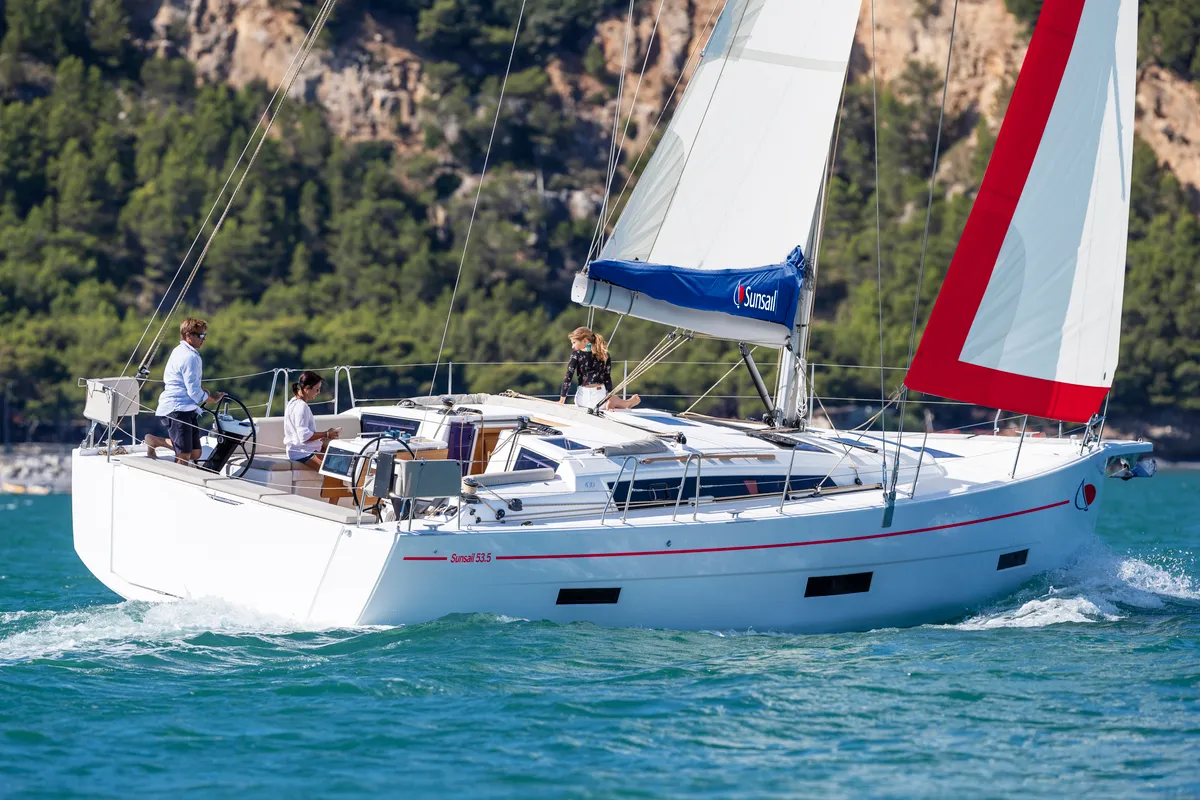 Exterior view of Sunsail 53.5 Premium, a Dufour 530 sailboat at Općina Marina, Croatia