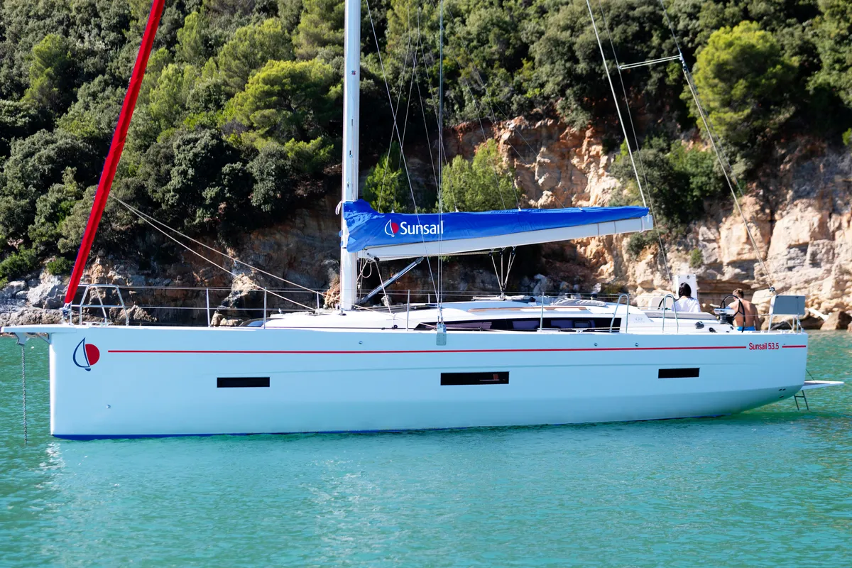 Exterior view of Sunsail 53.5 Premium, a Dufour 530 sailboat at Općina Marina, Croatia