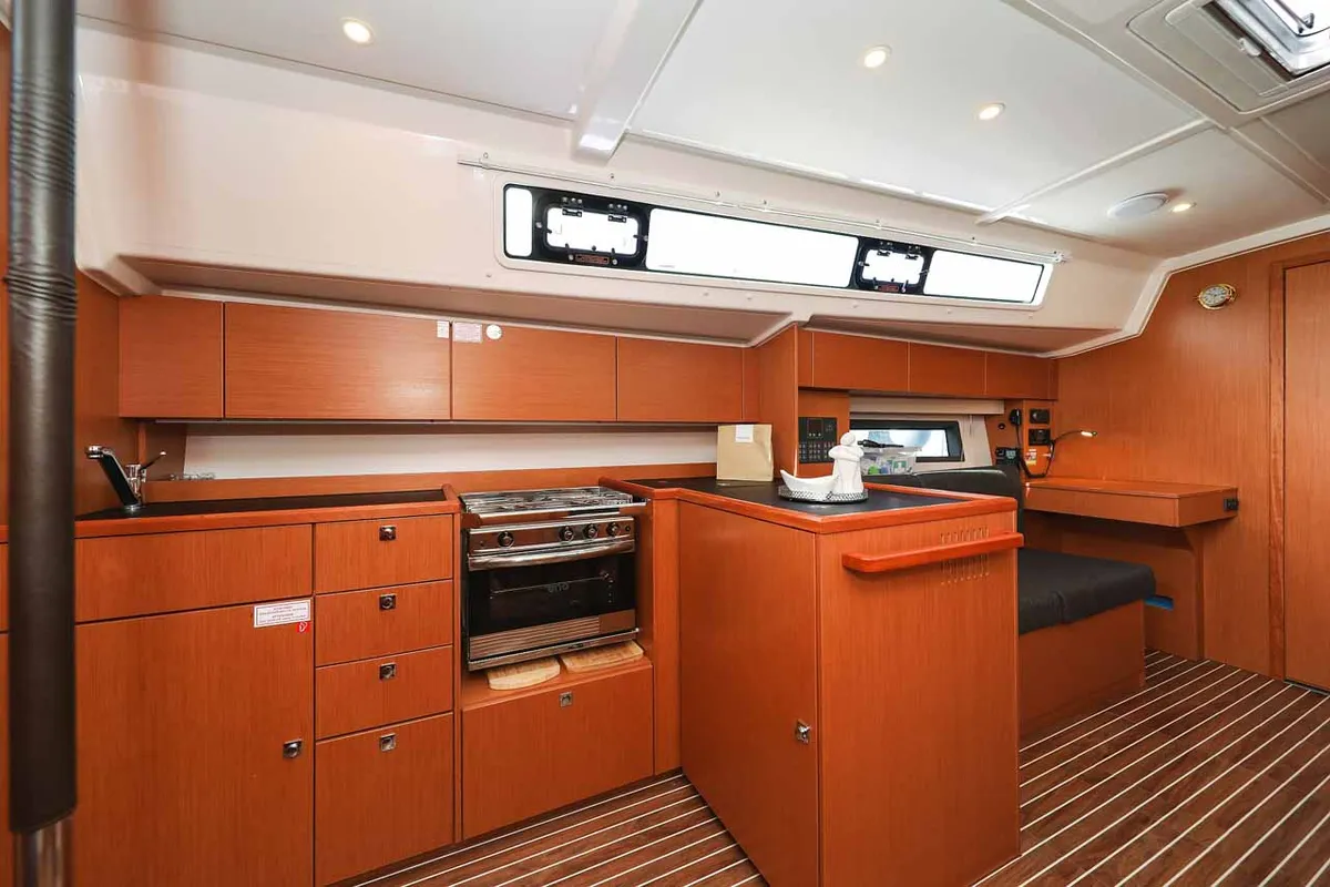 Galley of RUMBA, a Bavaria C42 sailboat at Grad Biograd na Moru, Croatia