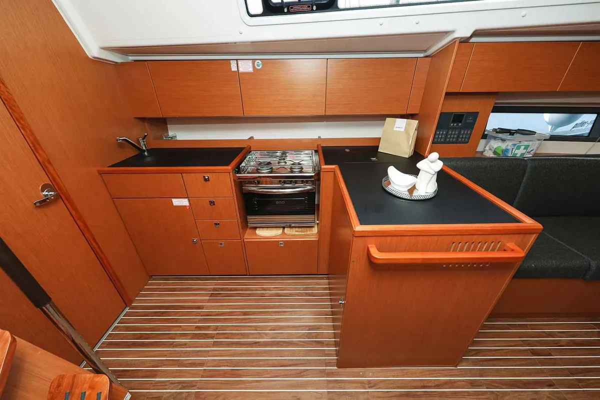 Galley of RUMBA, a Bavaria C42 sailboat at Grad Biograd na Moru, Croatia