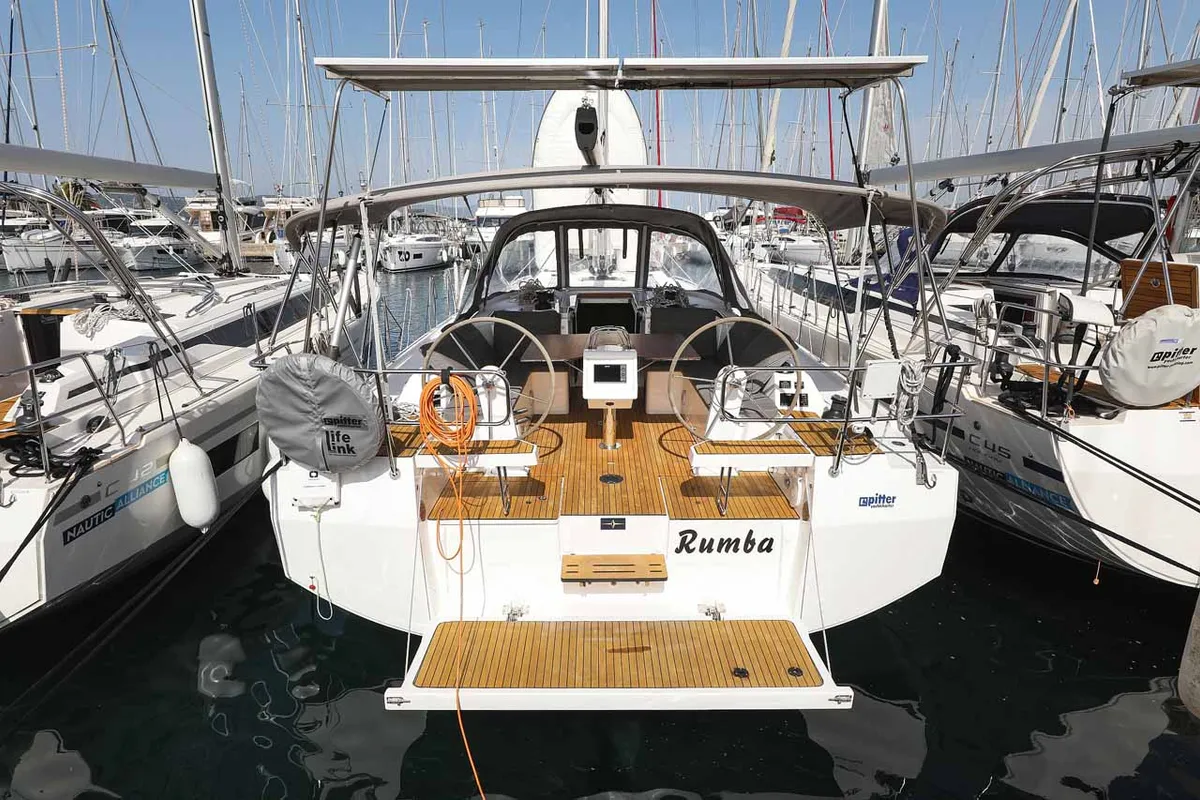 Exterior view of RUMBA, a Bavaria C42 sailboat at Grad Biograd na Moru, Croatia