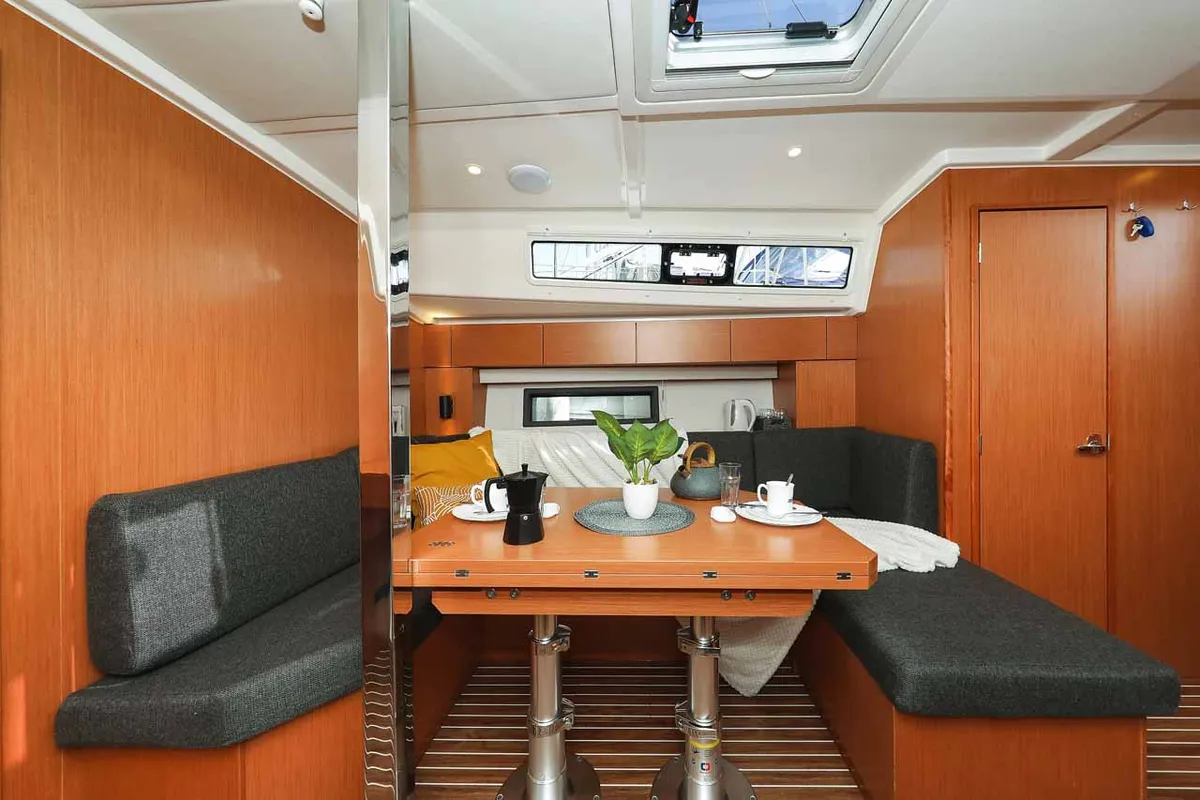 Salon of RUMBA, a Bavaria C42 sailboat at Grad Biograd na Moru, Croatia