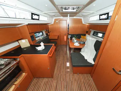 Salon of RUMBA, a Bavaria C42 sailboat at Grad Biograd na Moru, Croatia