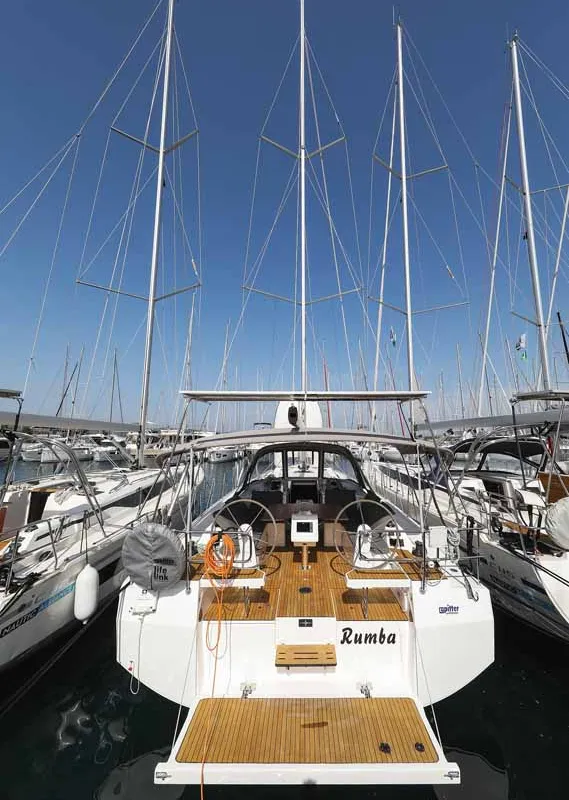 Exterior view of RUMBA, a Bavaria C42 sailboat at Grad Biograd na Moru, Croatia