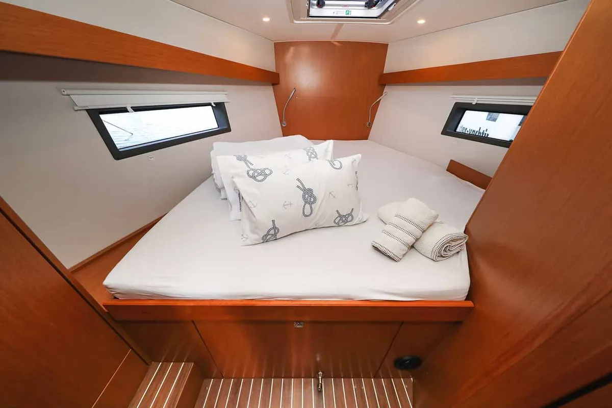 Cabin on RUMBA, a Bavaria C42 sailboat at Grad Biograd na Moru, Croatia