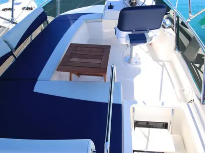 Cockpit of Sabina, a Delphia Yachts Platinum 989 Fly motor yacht at Kukljica, Croatia