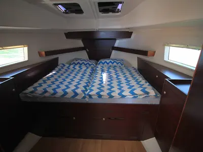 Cabin on Sabina, a Delphia Yachts Platinum 989 Fly motor yacht at Kukljica, Croatia