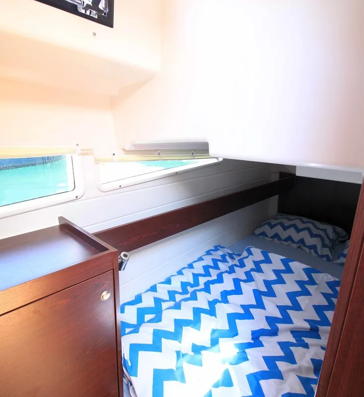 Cabin on Sabina, a Delphia Yachts Platinum 989 Fly motor yacht at Kukljica, Croatia