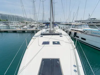 Blue Beyond, a Bavaria C57 Holiday sailboat at Grad Kaštela, Croatia