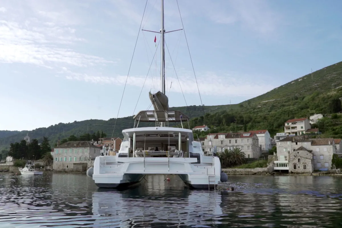 Exterior view of Namaste Of Bali, a Bali 5.4 catamaran at Grad Kaštela, Croatia