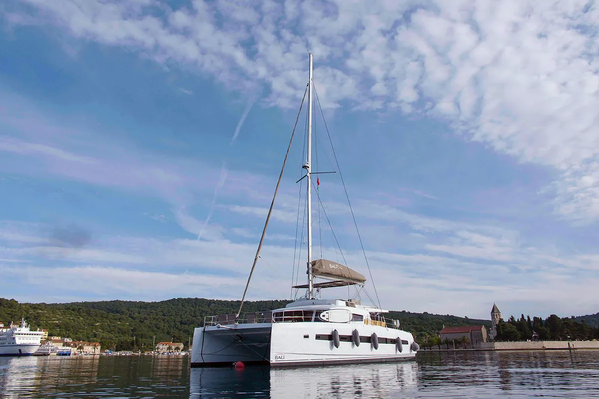 Exterior view of Namaste Of Bali, a Bali 5.4 catamaran at Grad Kaštela, Croatia