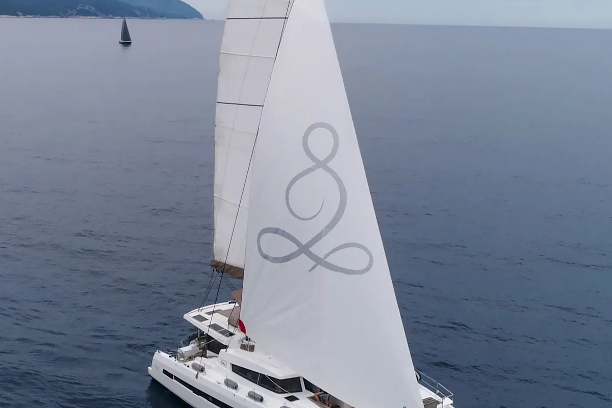 Exterior view of Namaste Of Bali, a Bali 5.4 catamaran at Grad Kaštela, Croatia